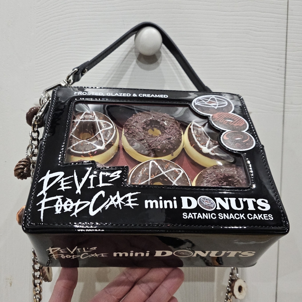 Unique Goth Pentagram Pentacle Devil's Food Cake Black Mini Donut Box Bag Purse - Picture 12 of 14